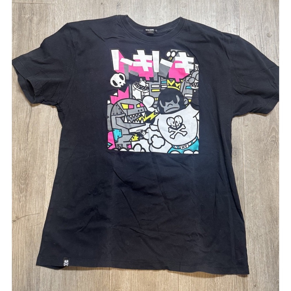 TKDK Graphic T Shirt Large Streetwear Cartoon Art Tee Black Colorful Print